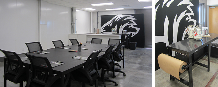 Inside the training room - equipped with plenty of space and a spray table for hands-on experience